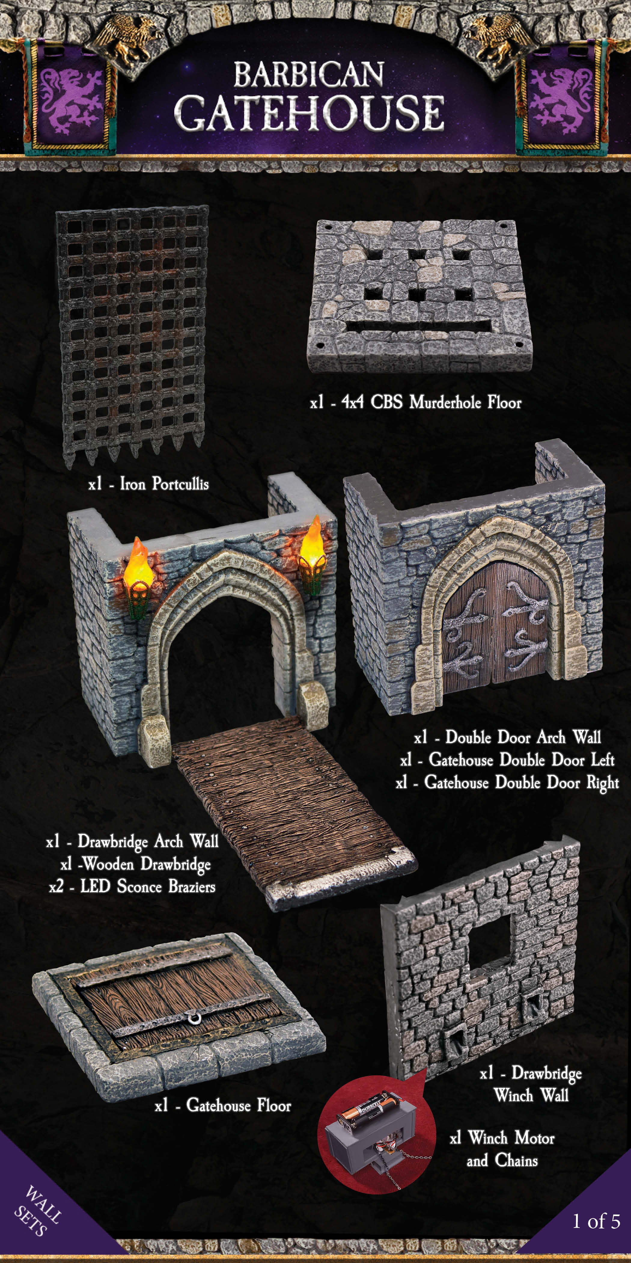 Barbican Gatehouse (Painted) Manual Winch Drawbridge (no motor) - Image 3